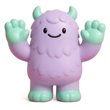 fluffy monster with oversized paws, smiling, soft lavender and mint green colors sticker
