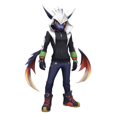Cool Anthro Dark Absol-Noivern-Quilava-Litten-Pokémon with edgy stripes hoodie spiked collar punk Full Body sticker