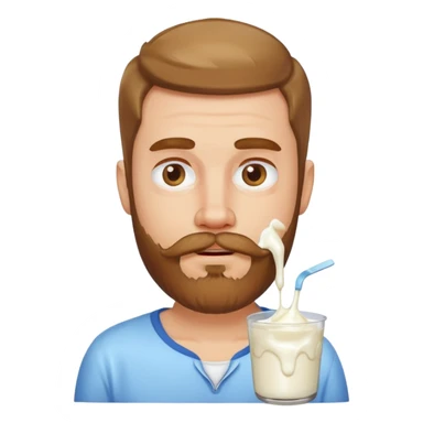 A bearded white men with yogurt, dripping off of his mustache sticker