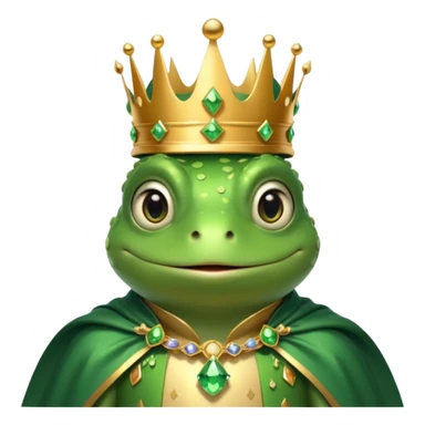 frog king portrait, head and shoulders only, small jeweled crown, royal cape collar, wise friendly eyes, fairy-tale vibe, 3D cartoon, mobile game icon style, clean background, no text, no watermark
 sticker
