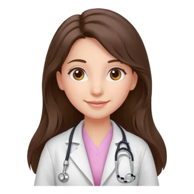 happy long haired brunette girl hazel eyes in light pink at the doctor's sticker
