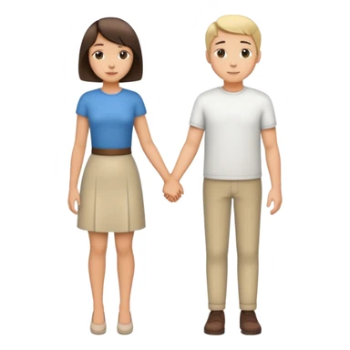 Side pose of a couple holding hands. bob-cut female, shorter than the male. Make it like iOS sticker