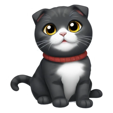 Black scottish fold cat playing with snowflakes sticker