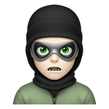 make a, zombie, boy, blackhair with a ski mask pull, creepy expression emoji sticker