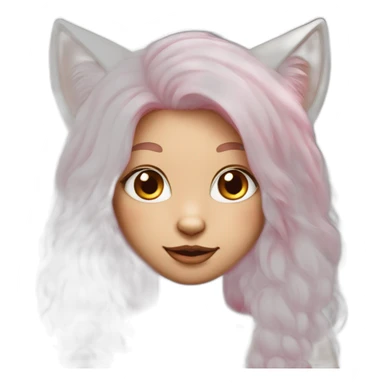 cat girl with long pink hair, brown eyes and white fur sticker