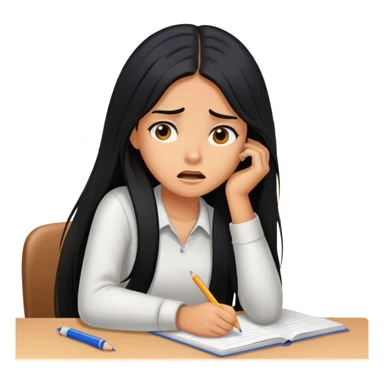 Pretty tanned girl with long black hair, stressed out about homework sticker
