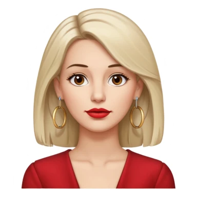 30 year old white woman with shoulder-length hair and brown eyes, left side of her hair tucked behind her ear, wearing lipstick and hoop earrings, neutral expression, upper body portrait sticker