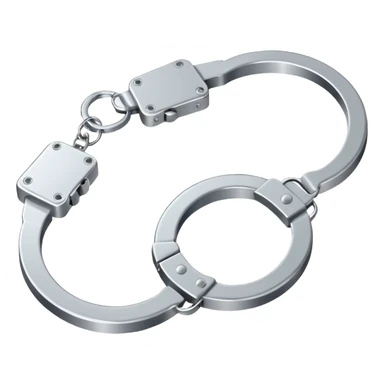 Minimalistic metallic handcuffs emoji, reflective metal, simple flat vector design, futuristic minimal style sticker