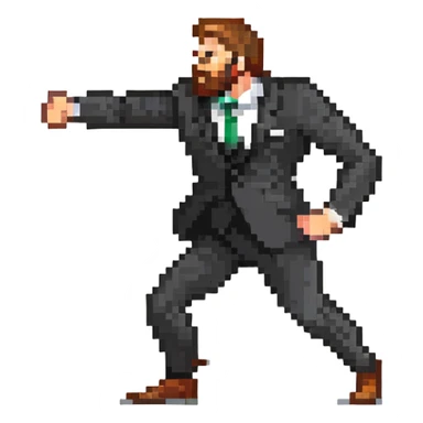 bearded man in a black suit, fighting posture sticker