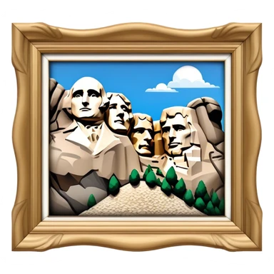 Cinematic Realistic Mount Rushmore Landmark Emoji, showcasing monumental carved presidential faces rendered with crisp textures and dynamic, historical lighting. sticker
