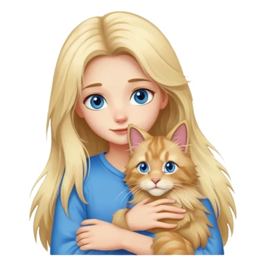 blonde girl blue eyes hugging a Maine Coon sticker