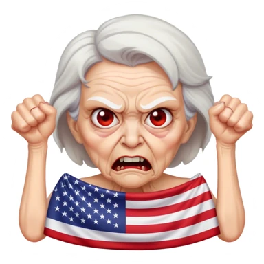 upside down American flag backgroundwith  angry old woman sticker