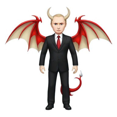 Putin as a devil, full body, detailed horns, wings, and tail sticker