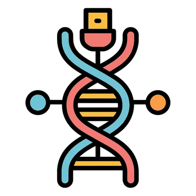 DNA double helix structure in a cybernetic style, resembling the USB logo, icon-like, clean lines, tech-inspired sticker