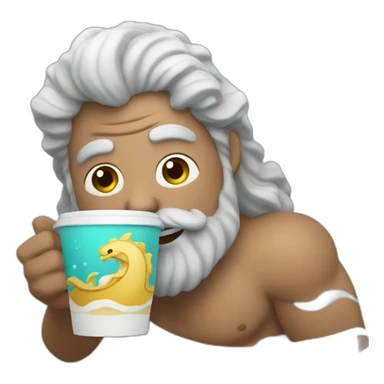 happy Poseidon drinks coffee sticker