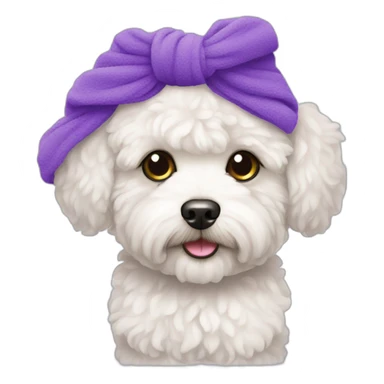 White maltipoo with purple towel sticker