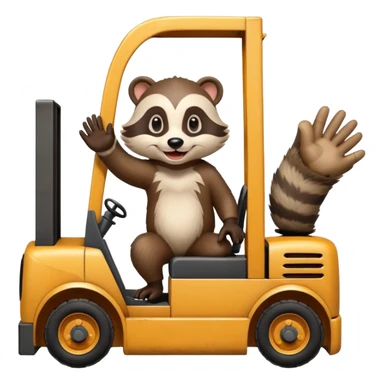 A happy, smiling badger driving a forklift while waving with one hand sticker