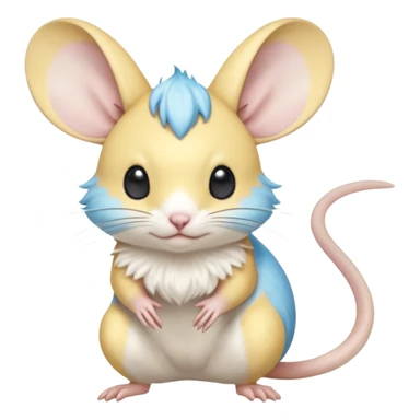 Mustard-Yellow white and cyan-blue Gerbil-Jerboa-Minccino-Emolga-Pachirisu-Pokémon-Fakémon-hybrid-fusion-creature  sticker