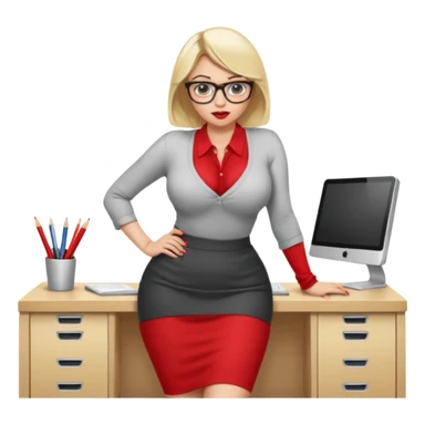 Blond lady.big boobs.glasses.short skirt.no shirt .cleavage .red lipstick .bending over desk forward showing ass.being horny sticker