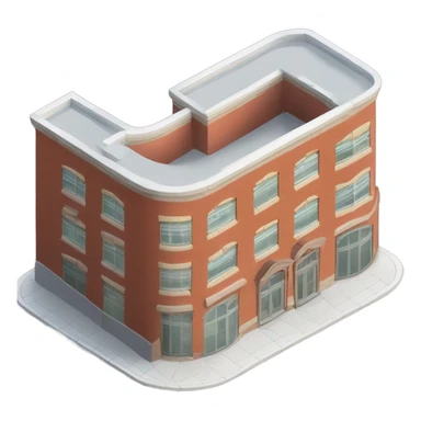 isometric redbrick curved single storey building sticker