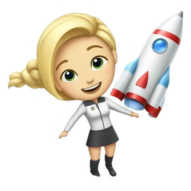 full-length blonde with two ponytails flies on a rocket sticker