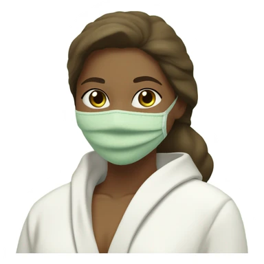 White girl with Brown hair and blue eyes wears a Green clay colored skincare textured mask and puts on cucumbers around her eyes while She relaxes in her white Robe sticker
