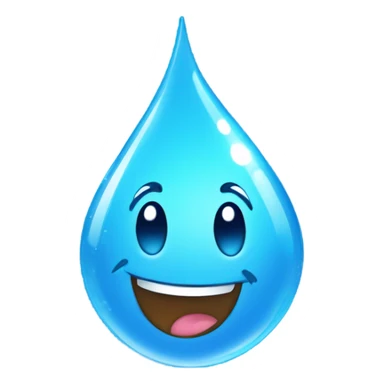 Generate a cheerful blue water droplet emoji with a happy face and sparkling freshness. sticker