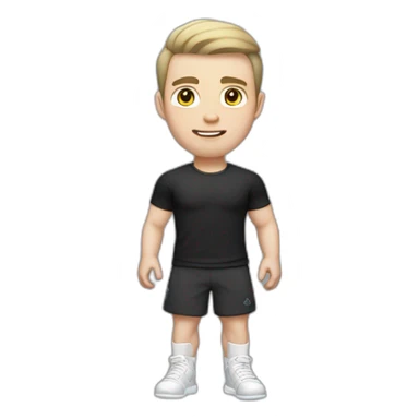 Pale skinned Fit Man With the biceps and dark brown hair in black shirt, gray sports shorts and white Sneakers sticker