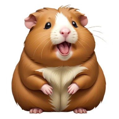 Cinematic Cute Yawning Brown Guinea Pig Portrait Emoji, Head tilted slightly with a dramatic, wide-open yawn, revealing a soft brown coat and tiny, droopy ears, round dark eyes barely open in drowsy contentment, Simplified yet irresistibly adorable features, highly detailed, glowing with a soft, cozy glow, high shine, relaxed yet expressive, stylized with a touch of whimsy, bright and endearing, soft glowing outline, capturing the essence of a sleepy yet affectionate guinea pig, so drowsy it feels like it could stretch out of the screen and curl up for a nap! sticker