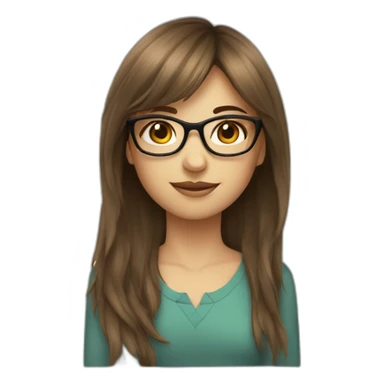 Girl with brown hair and bangs and glasses sticker
