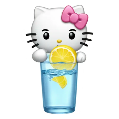 Hello kitty drinking a glass of water with a lemon on the side of the cup sticker