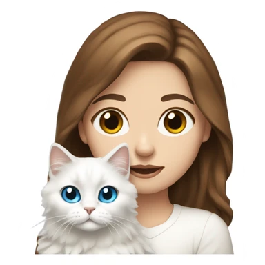 woman with brown hair and holding a all white Siberian cat with blue eyes sticker