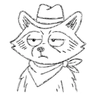 hand-drawn outlined raccoon cowboy rolling his eyes sticker