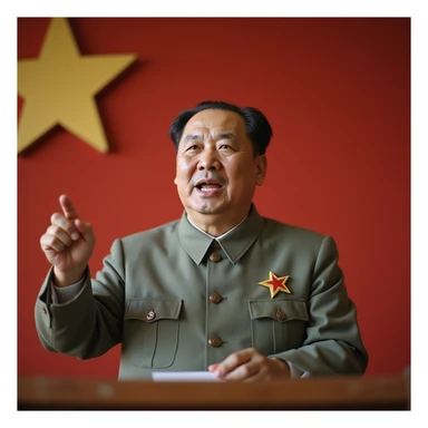 realistic photorealistic image of Mao Zedong as the chairman of the Chinese Communist Party, giving a speech, neutral background sticker