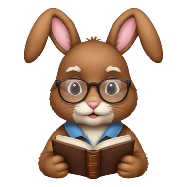 Brown bunny with reading glasses and book. sticker