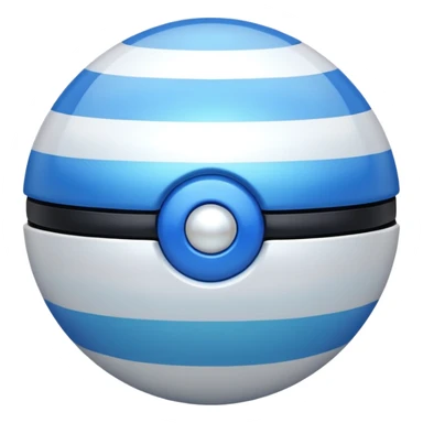 blue pokeball emoji, top half is a more saturated blue, bottom half is white, black stripe, with a white sheen, with a pearlescent finish, with a ripple effect sticker