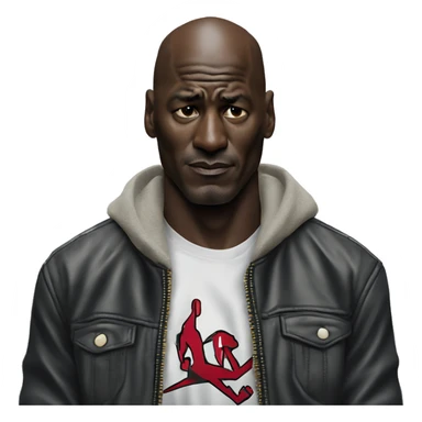 Michael Jordan in a jacket holds his head and is sad photorealistic serious sticker