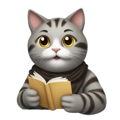 cat holding a cup of coffee and reading a book sticker