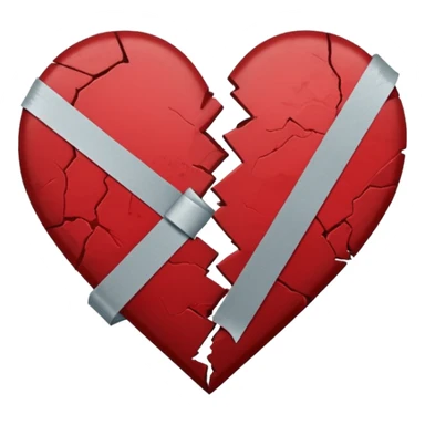 a dark red broken heart taped a little tape band sticker