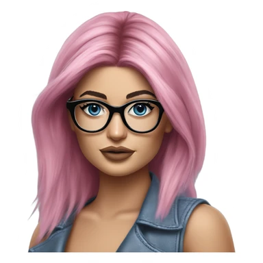 Photo Realistic kylie jenner stylish pink hair BLUE eyes and glasses posing  sticker