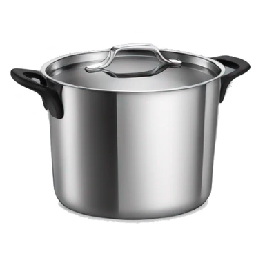 “Royal Prestige” Stainless steel pot with black handlers, food inside. sticker