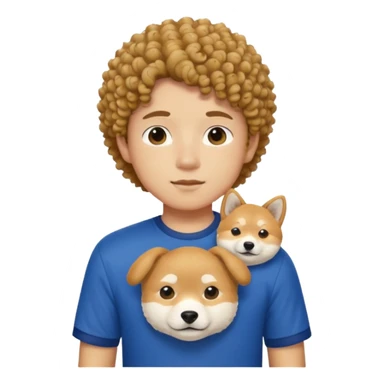 Italy shirt boy curly hair next to Shiba Inu sticker