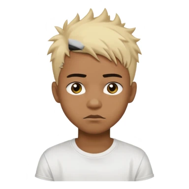 Black Male Teenager with Short punk messy blonde hair, Dark brown bushy eyebrows large expressive golden-brown eyes, wearing a plain white t-shirt, Dark Brown skin color. sticker