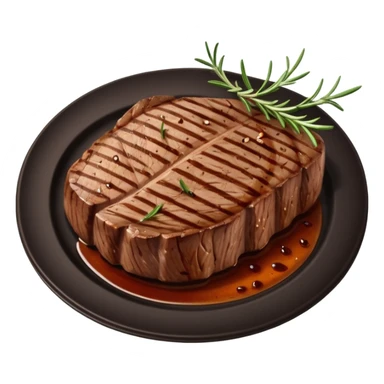 Draw a grilled steak on a plate with grill marks & rosemary garnish. sticker