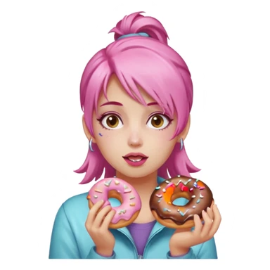 pink hair fat girl eating donuts sticker