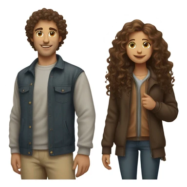 curly brown haired guy with curly brown haired girl sticker