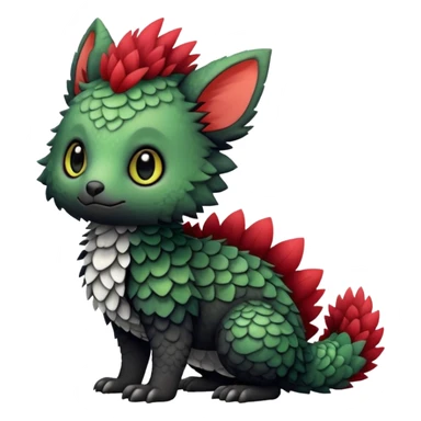 Kawaii Cute Edgy Black Green Red fluffy scaly Trico-animal-creature full body sticker