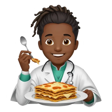  High fade ponytail dreadlock male black hair dark skin smiling doctor and nigerian cape eating lasagna  sticker