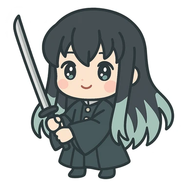 Muichiro Tokito from Demon Slayer, chibi style, holding a sword, cute expression sticker