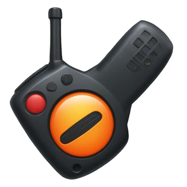 black walkie talkie with red-orange button on side sticker